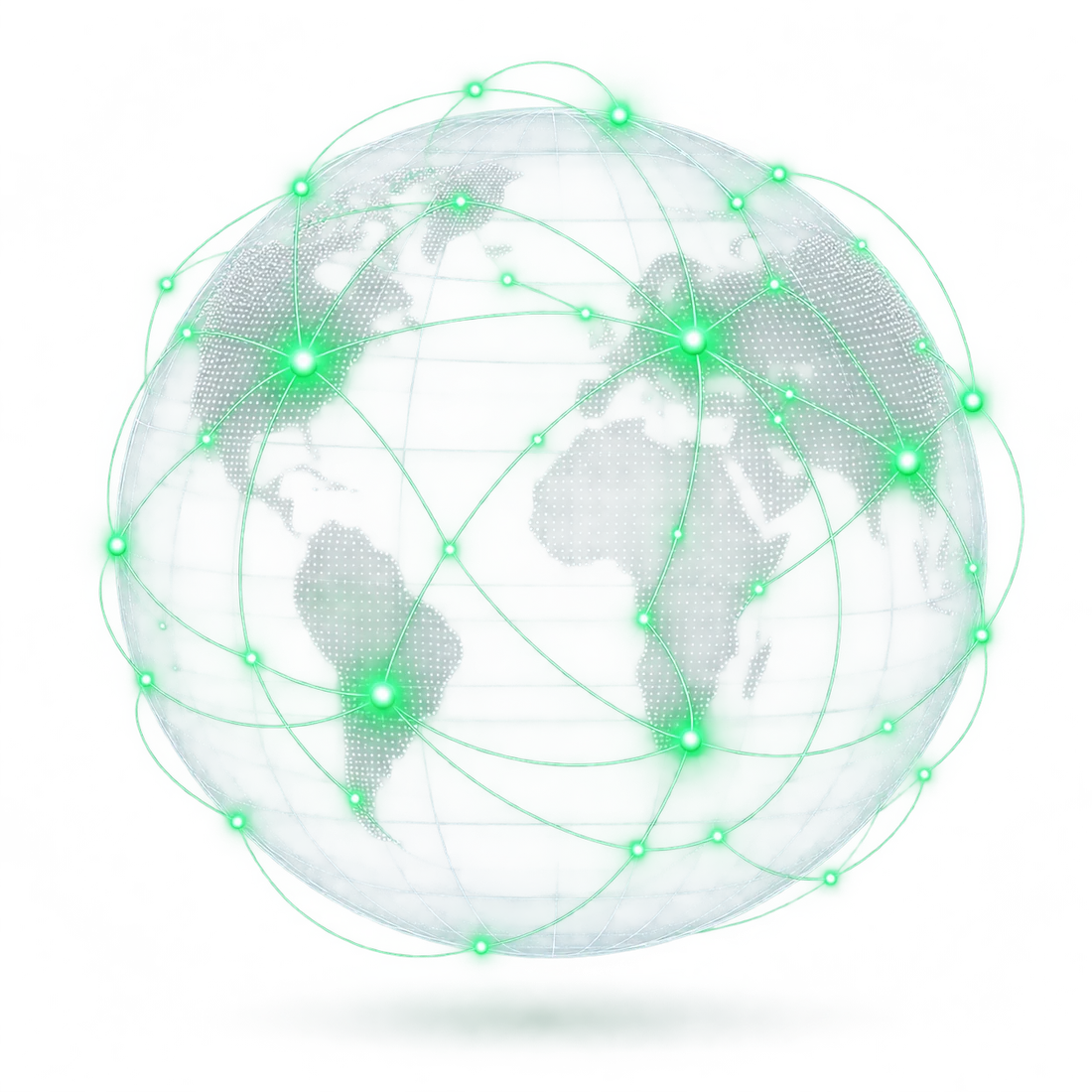 Wireframe globe with glowing relay nodes